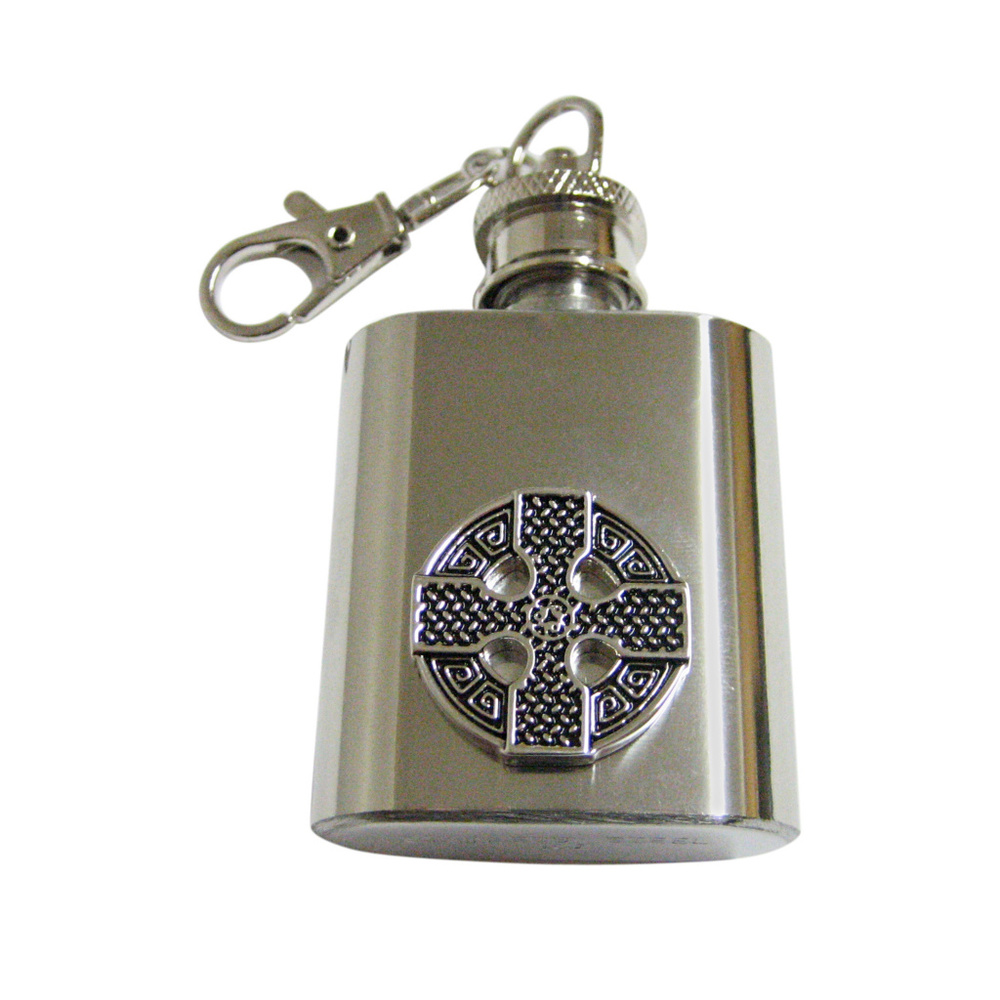 Round Celtic Cross Design Keychain Flask - image 1